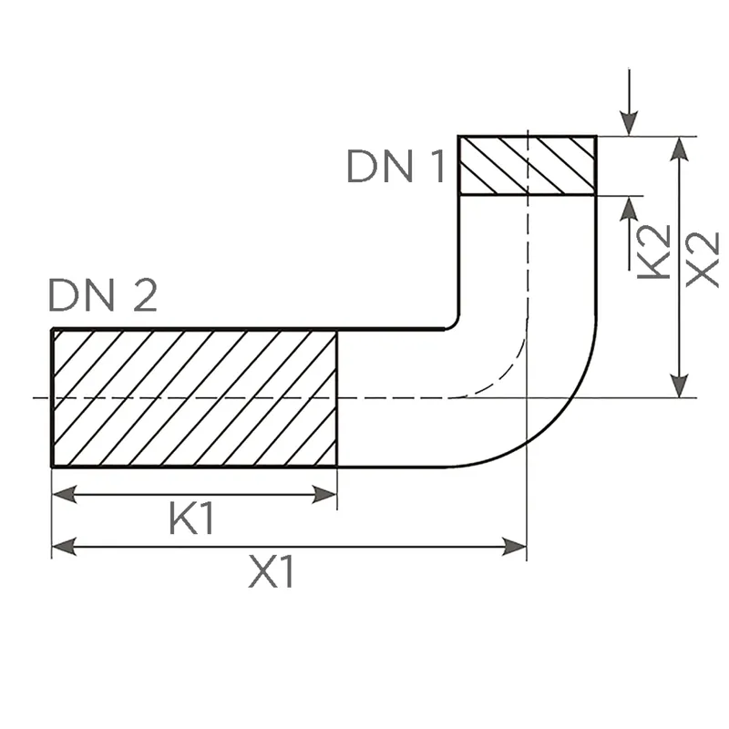 KML-Objekt-Anschlussbogen DN 50 x 50, muffenlos, lang