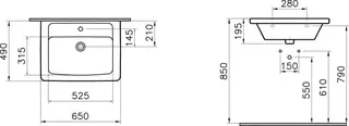 sanibel 3001-Möbel-Waschtisch SLIM 650x490mm unterbaufähig eckig Form weiß – Bild 2
