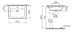 sanibel 3001-Möbel-Waschtisch SLIM 650x490mm CLEAN unterbaufähig eckige Form weiß – Bild 2
