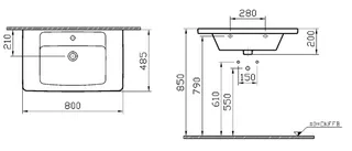 sanibel 3001-Möbel-Waschtisch SLIM 800x490mm unterbaufähig eckig Form weiß – Bild 2
