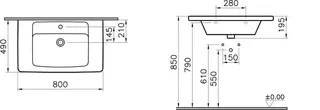 sanibel 3001-Möbel-Waschtisch SLIM 800x490mm CLEAN unterbaufähig eckige Form weiß – Bild 2