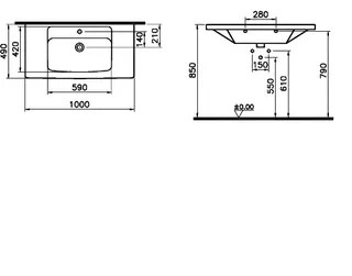 sanibel 3001-Möbel-Waschtisch SLIM 1000x490mm unterbaufähig eckig Form weiß – Bild 2