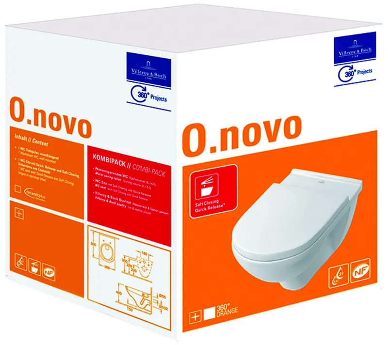 Villeroy & Boch Combi-Pack O.novo 360x560x350mm Oval wandhängend Abgang waagerecht Weiß Alpin