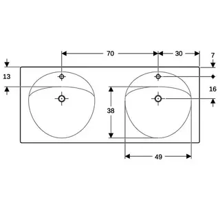 Geberit Preciosa Doppelwaschtisch, 130x55cm mit Hahnloch, mit Überlauf, weiß – Bild 5