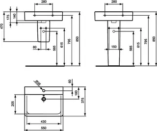 Ideal Standard Waschtisch Connect Cube, 1 Hahnloch, mit Überlauf, kompakt, 550x375x175mm, Weiß – Bild 5