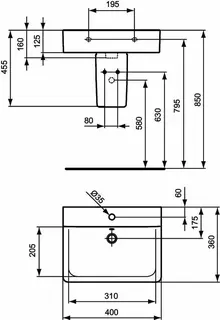 Ideal Standard Handwaschbecken Connect Cube, 1 Hahnloch, mit Überlauf, 400x360x160mm, Weiß – Bild 5