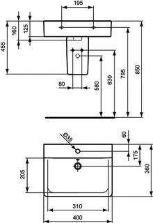 Ideal Standard Handwaschbecken Connect Cube, 1 Hahnloch, mit Überlauf, 400x360x160mm, Weiß m. Ideal Plus – Bild 5