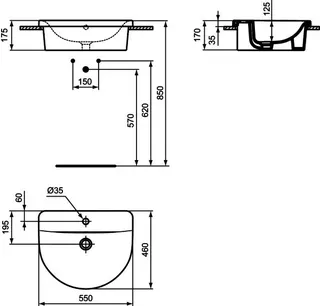 Ideal Standard Einbauwaschtisch Connect 550x460x175mm Weiß mit Ideal Plus – Bild 2