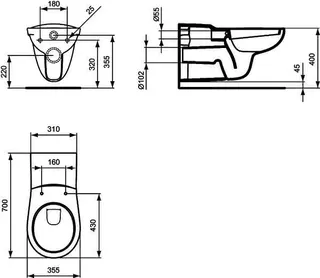 Ideal Standard Wandtiefspül-WC Contour 21, barrierefrei, 355x700x380mm, Weiß – Bild 3
