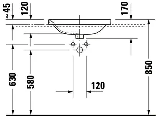 Duravit Einbauwaschtisch DuraStyle 560 mm EB v.oben, m.ÜL, m.HLB, 1 HL, weiß – Bild 4