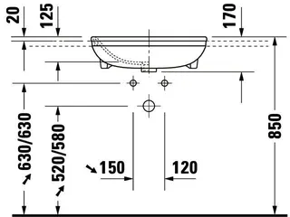Duravit Halbeinbauwaschtisch DuraStyle 550 mm mit ÜL, mit HLB, 1 HL, weiß – Bild 4