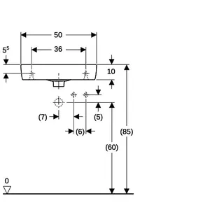 Geberit Renova Compact HWB, verk. Ausladung Ablg., 50x25cm, Hl. rechts, mit Überlauf, weiß Tect – Bild 5