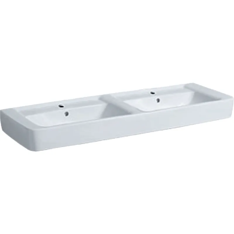 Geberit Renova Plan Doppelwaschtisch 130x48cm, mit Hahnloch, mit Überlauf, KeraTect