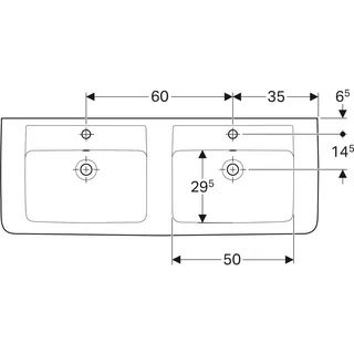 Geberit Renova Plan Doppelwaschtisch 130x48cm, mit Hahnloch, mit Überlauf, KeraTect – Bild 3