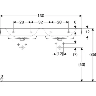 Geberit Renova Plan Doppelwaschtisch 130x48cm, mit Hahnloch, mit Überlauf, KeraTect – Bild 4