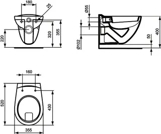 Ideal Standard Wandflachspül-WC Eurovit 355x520x370mm, Weiß – Bild 2