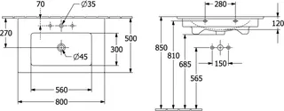 Villeroy & Boch Schrankwaschtisch Venticello 800x500mm Rechteck m. ÜL. Weiß Alpin – Bild 2
