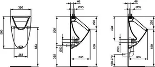 Ideal Standard Absaugeurinal Eurovit, Zulauf senkr. von oben, 360x335x560mm, Weiß – Bild 2