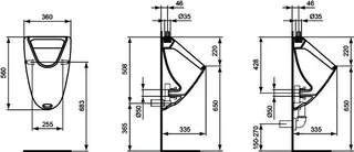Ideal Standard Absaugeurinal Eurovit, Zulauf senkr. von oben, 360x335x560mm, Weiß – Bild 3