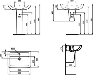 Ideal Standard Waschtisch Eurovit, 1 Hahnloch,mit Überlauf, 650x460x190mm, Weiß – Bild 2