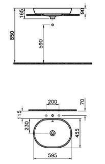 sanibel Aufsatzwaschtisch oval 595x455mm ohne Hahnlochbank mit Überlauf weiß – Bild 2