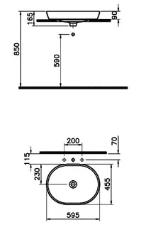 sanibel Aufsatzwaschtisch oval 595x455mm ohne Hahnlochbank ohne Überlauf weiß – Bild 2