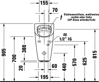 Duravit Urinal ME by Starck, Zulauf v.hinten rimless, f.Netz, o.Fliege, weiß – Bild 4