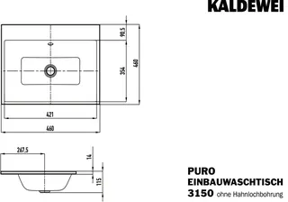 Kaldewei WB PURO EINBAUWASCHTISCH Mod.3150,460 x460mm,alpinweiß,Perl-Effekt,AD,mÜL,chr – Bild 5