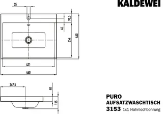 Kaldewei WB PURO Mod.3153,460x460mm,alpwe,PEFF ,AD,m. 1HL,mÜL,chr – Bild 3