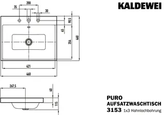 Kaldewei WB PURO Mod.3153,460x460mm,alpwe,PEFF ,AD,m. 3HL,mÜL,chr – Bild 3