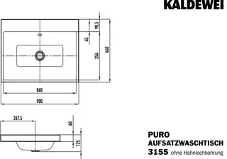Aufsatzwaschtisch, 90x46x4cm,Stahl-Email more4YOU, o.HL, topweiß – Bild 3