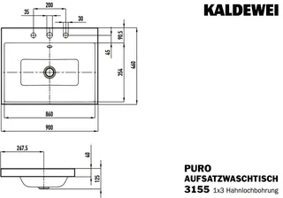 Aufsatzwaschtisch, 90x46x4cm,Stahl-Email more4YOU, 3 HL, topweiß – Bild 3