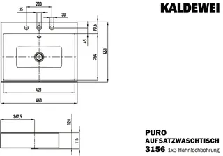 Kaldewei WB PURO Mod.3156,460x460mm,alpwe,PEFF ,AD,m. 3HL,mÜL,chr – Bild 3