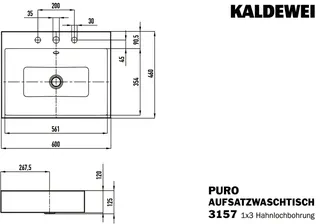 Kaldewei WB PURO Mod.3157,600x460mm,alpwe,PEFF ,AD,m. 3HL,mÜL,chr – Bild 3