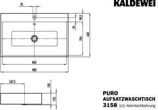 Kaldewei WB PURO Mod.3158,900x460mm,alpwe,PEFF ,AD,m. 1HL,mÜL,chr – Bild 3