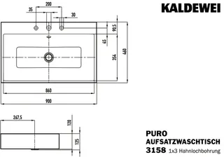 Kaldewei WB PURO Mod.3158,900x460mm,alpwe,PEFF ,AD,m. 3HL,mÜL,chr – Bild 3
