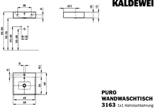 Kaldewei WB PURO WANDWASCHTISCH Mod.3163,460x 460mm,alpinweiß,PEFF,AD,m. 1HL,mÜL,chr – Bild 3