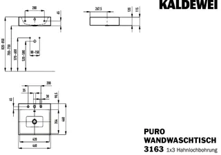 Kaldewei WB PURO WANDWASCHTISCH Mod.3163,460x 460mm,alpinweiß,PEFF,AD,m. 3HL,mÜL,chr – Bild 3