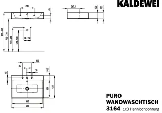 Wandwaschtisch, 60x46x12cm, Stahl-Email more4YOU, 3 HL, topweiß – Bild 2