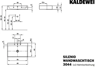 Kaldewei WB SILENIO WANDWASCHTISCH Mod.3044, 600x460mm,alpwe,PEFF,AD,m. 3HL,mÜL,chr – Bild 3