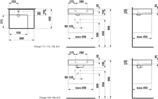 Waschtisch K-LAUFEN 460x600x150 1 Hlo.Ül. versteckter Abl. Ablg. rechts we – Bild 2