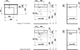 Waschtisch K-LAUFEN 460x600x150 3 Hlo.Ül. versteckter Abl. Ablg. rechts we – Bild 2