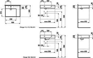 Waschtisch K-LAUFEN 460x600x150 1 Hlo.Ül. versteckter Abl. Ablg. rechts schw glzd – Bild 2