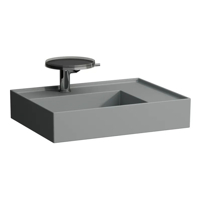 Waschtisch K-LAUFEN 460x600x150 3 Hlo.Ül. versteckter Abl. Ablg. rechts grau ma.