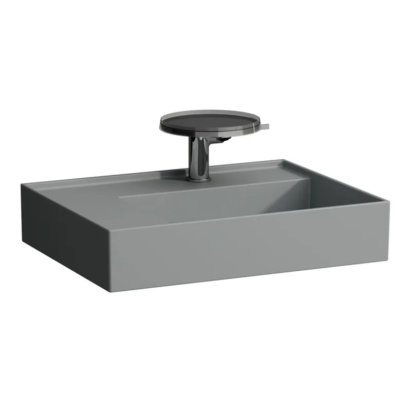 Waschtisch K-LAUFEN 460x600x150 3 Hlo.Ül. versteckter Abl. Ablg. links grau ma.
