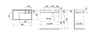 Waschtisch K-LAUFEN 460x900x150 1 Hlo.Ül. versteckter Abl. Ablg. links grau ma. – Bild 2