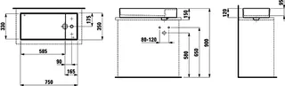 Waschtisch-Schale K-LAUFEN 350x750x150 3 Hahnloch ohne Überlauf m. Arm-bank rechts grau matt – Bild 2