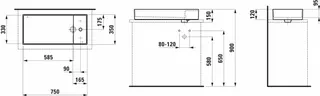 Waschtisch-Schale K-LAUFEN 350x750x150 ohne Hahnloch ohne Überlauf m. Armaturenbank rechts weiß – Bild 2
