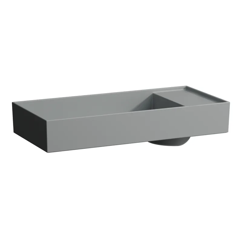 Waschtisch-Schale K-LAUFEN 350x750x150 ohne Hahnloch ohne Überlauf m. Arm-bank rechts grau matt