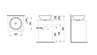 Laufen Waschtisch-Schale PRO B 420x420x165 ohne Hahnloch mit Überlauf weiß – Bild 2